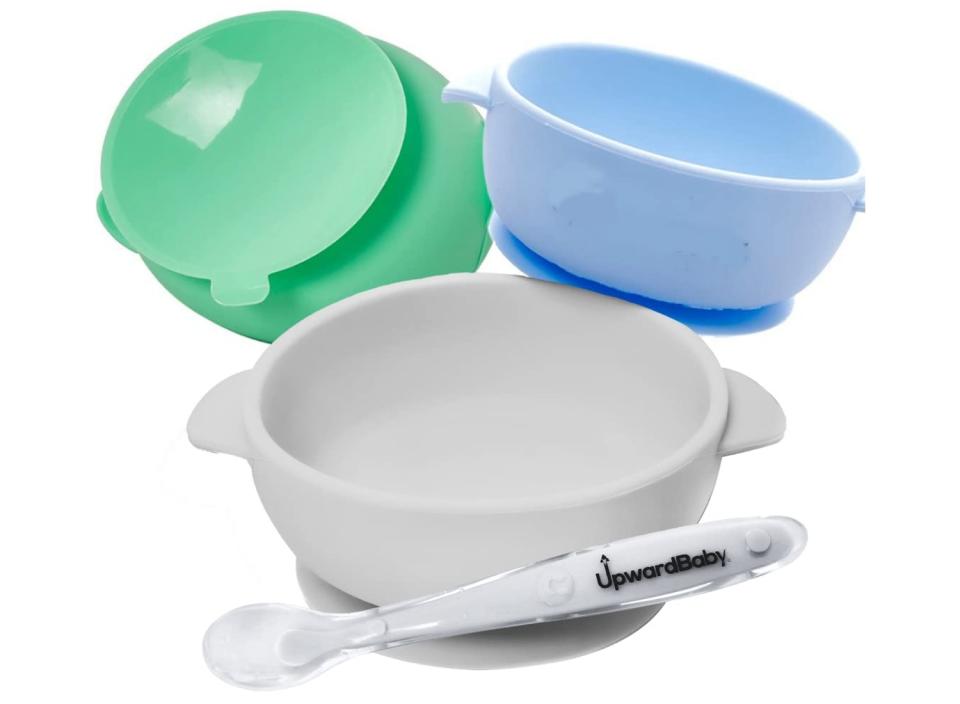Keep their food on the plate, not on the floor with Upward Baby’s suctioned bowls. (Source: Amazon)