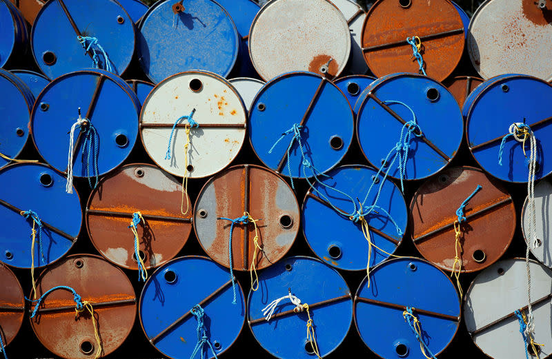 Oil barrels are pictured at the site of Canadian group Vermilion Energy in Parentis-en-Born, France, October 13, 2017. REUTERS/Regis Duvignau/Files