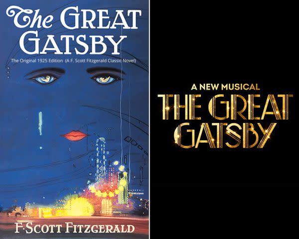 <p>Amazon; Playbill</p> The cover of F. Scott Fitzgerald's novel and poster for the musical adaptation of 'The Great Gatsby'