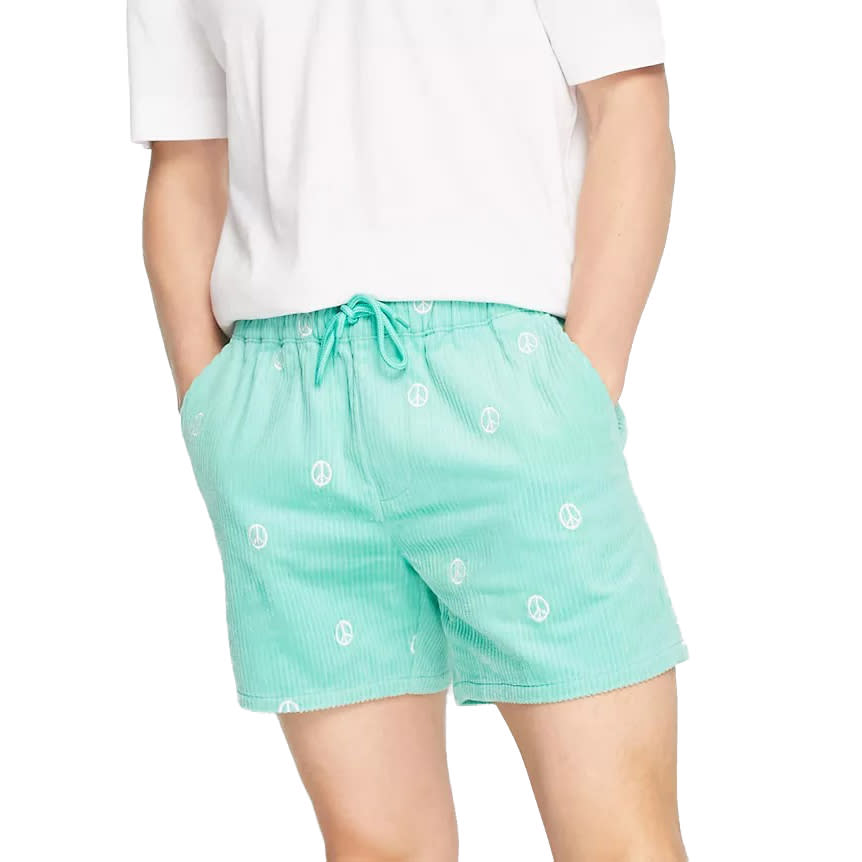 ASOS DESIGN Slim Shorts with Peace Embroidery