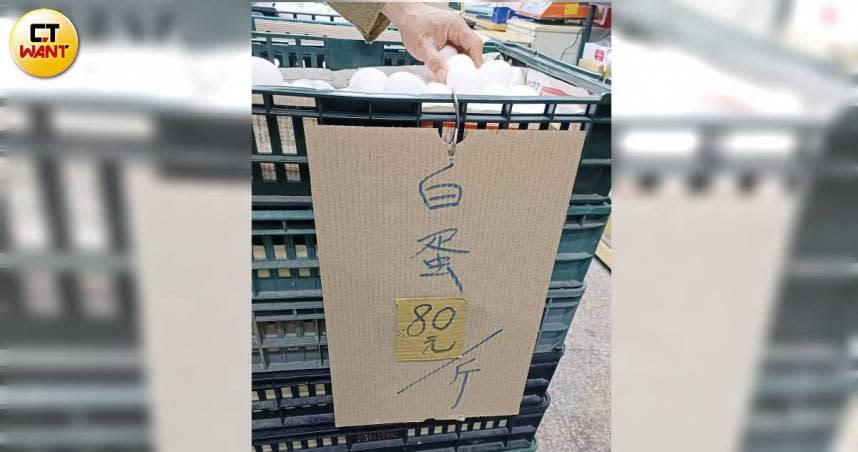 雞蛋零售價格居高不下，蛋商公會呼籲若看到一斤超過80元的就不要購買。（圖／李家穎攝）