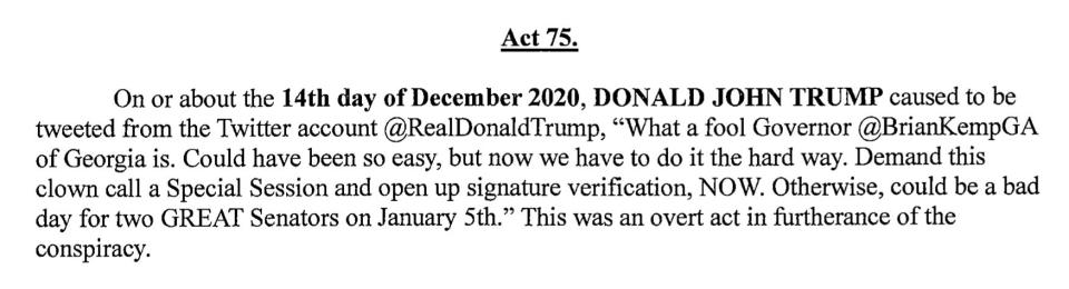 Tweet from @realDonaldTrump mentioned in the Georgia indictment