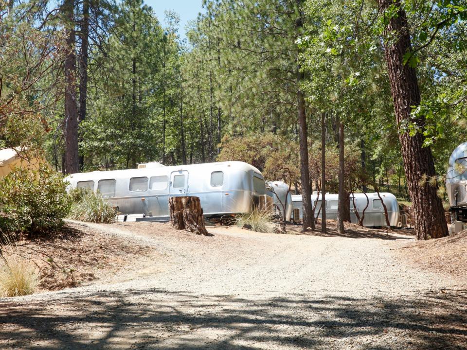 a row of Autocamp Yosemite's Airstream suites