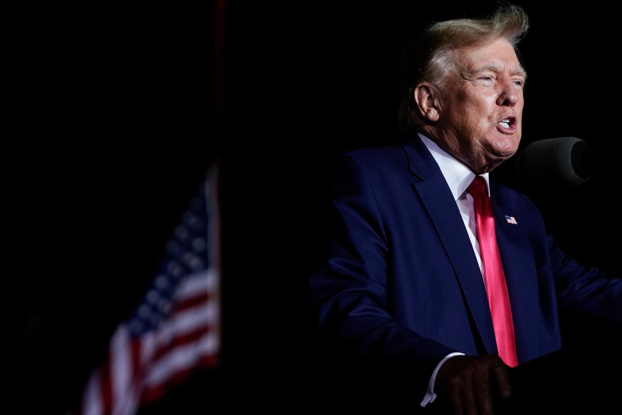 Former President Donald Trump speaks at a rally Friday, Aug. 5, 2022, in Waukesha, Wisc. 