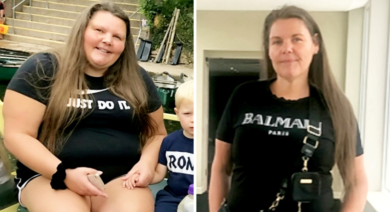 Jeanette Painting before and after her 7st weight loss. (SWNS)