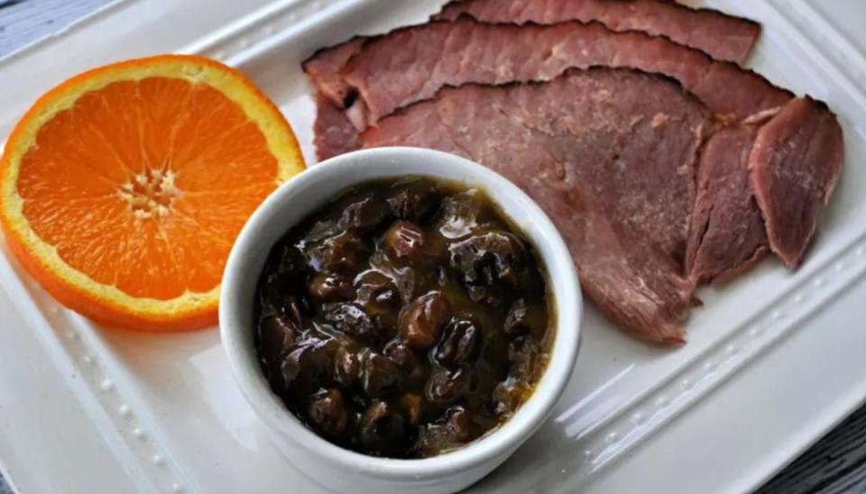 <p>Krista Marshall</p><p>The perfect condiment for ham, this easy recipe can easily be doubled or even tripled if you're cooking for a crowd.</p><p><strong>Get the recipe: <a href="https://parade.com/1108968/kristamarshall/raisin-sauce-for-ham/" rel="nofollow noopener" target="_blank" data-ylk="slk:Orange Raisin Sauce;elm:context_link;itc:0;sec:content-canvas" class="link ">Orange Raisin Sauce</a></strong></p>