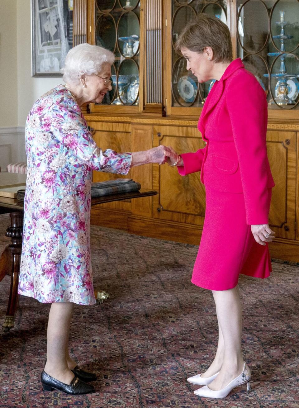 Queen Elizabeth II receives First Minister of Scotland Nicola Sturgeon during an audience at the Palace of Holyroodhouse