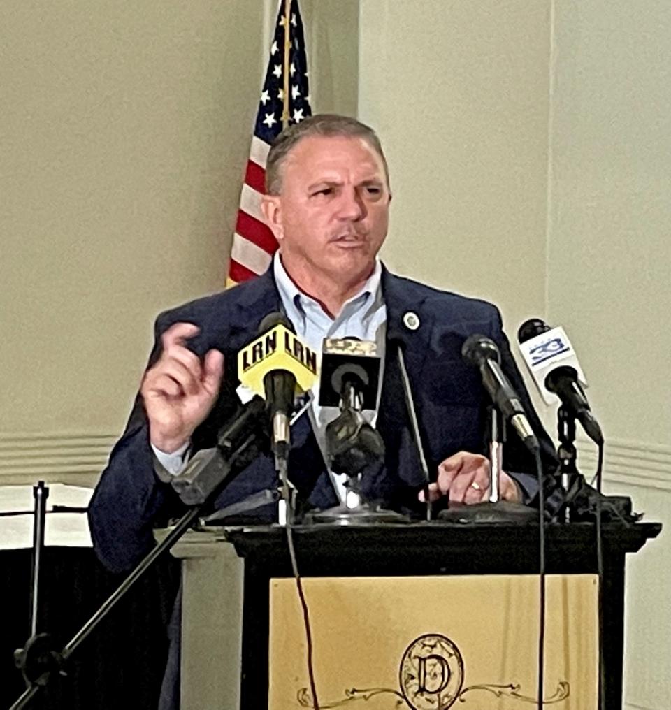 Louisiana House Speaker Clay Schexnayder, R-Gonzales, speaks to the Press Club of Baton Rouge on Monday, July 19.