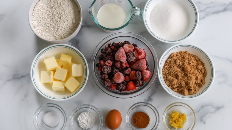 ingredients for an old fashioned summer berry buckle recipe