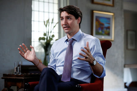 Canada's Prime Minister Justin Trudeau speaks during an interview with Reuters in La Malbaie, Quebec, Canada, May 24, 2018. REUTERS/Chris Wattie