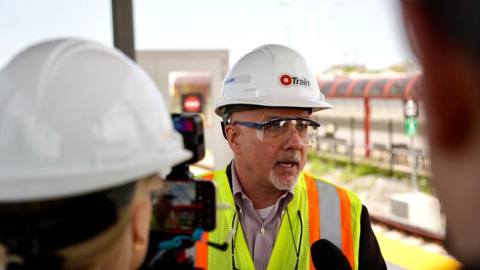 Derek Moran, manager of rail operation for OC Transpo, speaks to reporters on May 16, 2024.                 