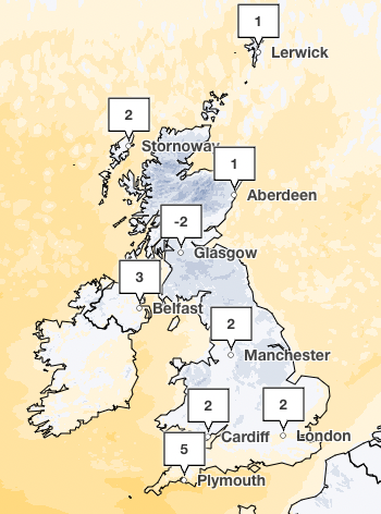 Weather forecast for Tuesday (Met Office)