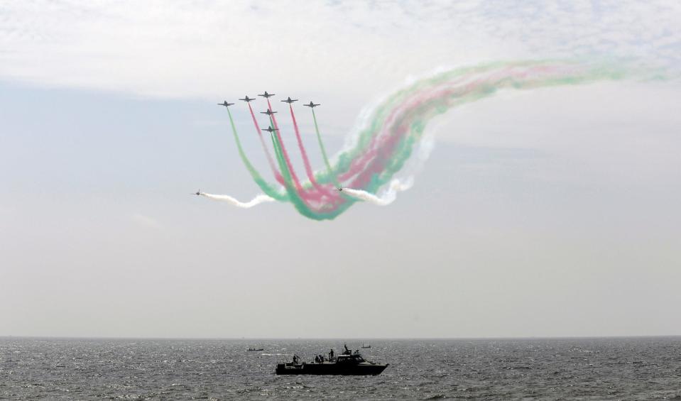 Pakistan Air Force (PAF) jets perform to commemorate Pakistan Air Force's 'Operation Swift Retort' during an air show in Karachi, Pakistan in February 2020.