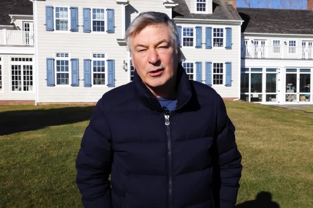 <p>Saunders and Associates</p> Alec Baldwin outside of his Hamptons home that is listed for sale