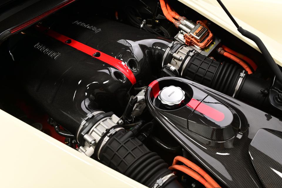 The heart of any Ferrari is its engine, and the Ferrari LaFerrari's features 12 cylinders that get an added boost from electric motors for a total of nearly 1,000 horsepower.