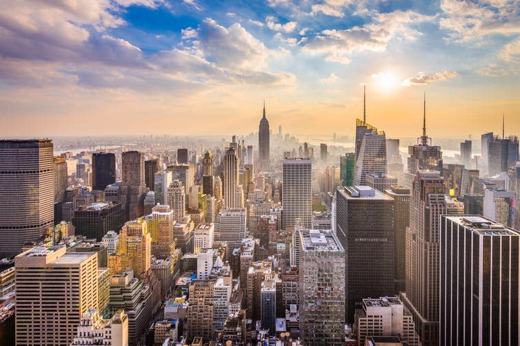 A panorama of New York's iconic skyscrapers.