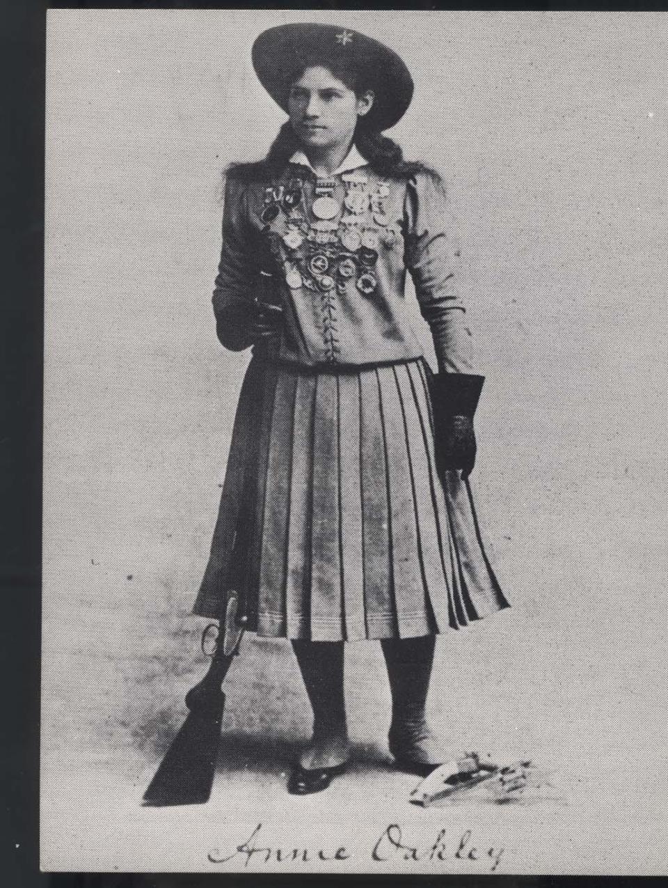 Born in Greenville, Ohio, "Little Sure Shot" sharpshooter Annie Oakley rose to international fame as a major star with Buffalo Bill's Wild West Show.
