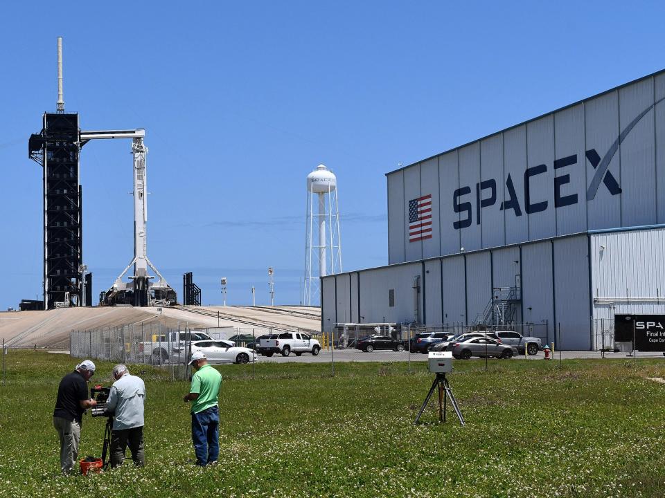 A SpaceX Falcon 9 rocket at the Kennedy Space Center on April 26, 2022 in Cape Canaveral, Florida.