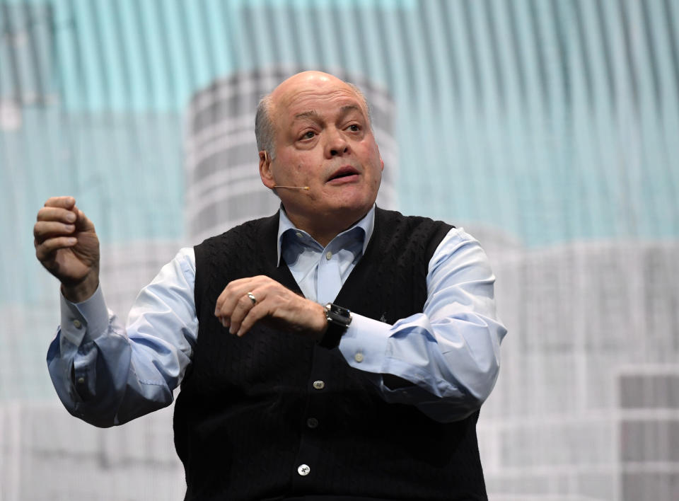 LAS VEGAS, NV - JANUARY 09:  Ford Motor Co. President and CEO Jim Hackett delivers a keynote address at CES 2018 at The Venetian Las Vegas on January 9, 2018 in Las Vegas, Nevada. CES, the world's largest annual consumer technology trade show, runs through January 12 and features about 3,900 exhibitors showing off their latest products and services to more than 170,000 attendees.  (Photo by Ethan Miller/Getty Images)