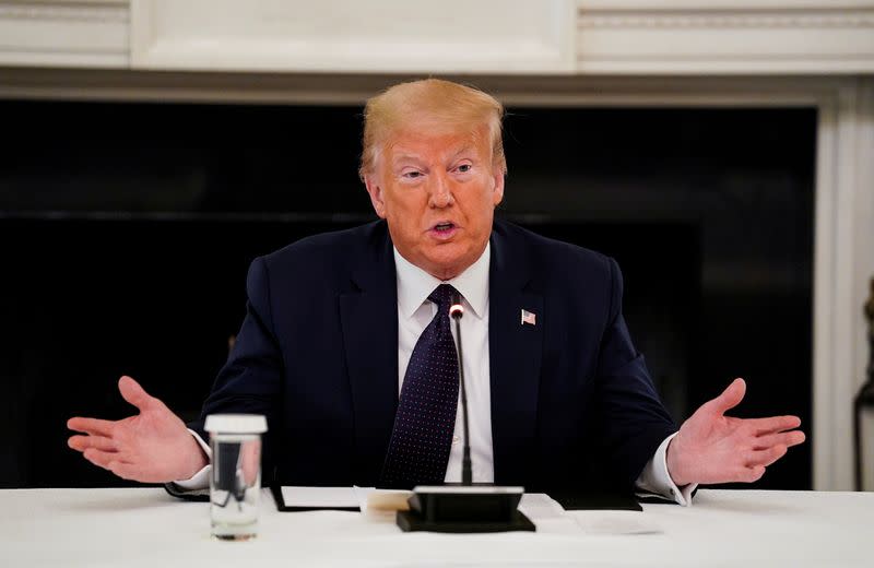 FILE PHOTO: U.S. President Trump speaks at the White House in Washington