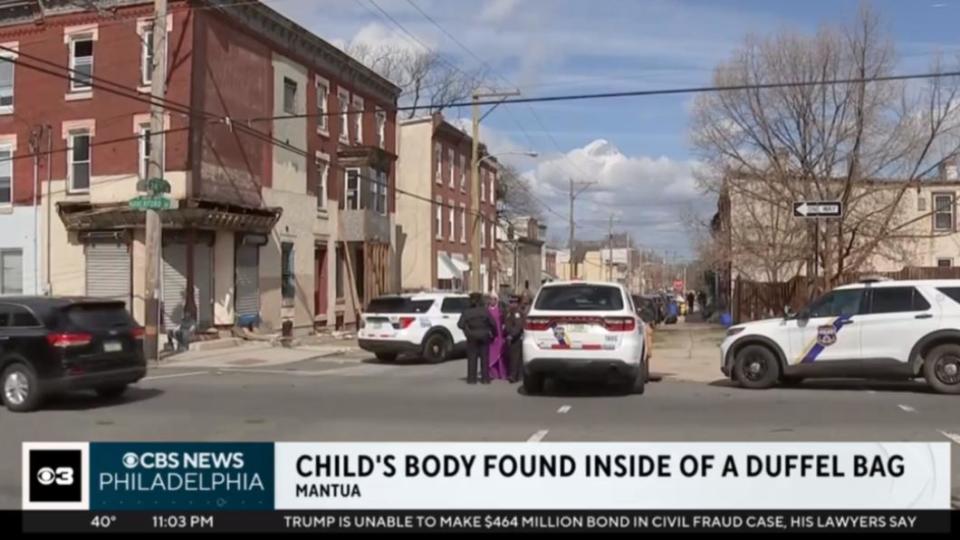 費城一處垃圾箱中的行李袋裡發現腐爛的兒童屍體，當局正在辨認其身分。（圖／翻攝自CBS NEWS）