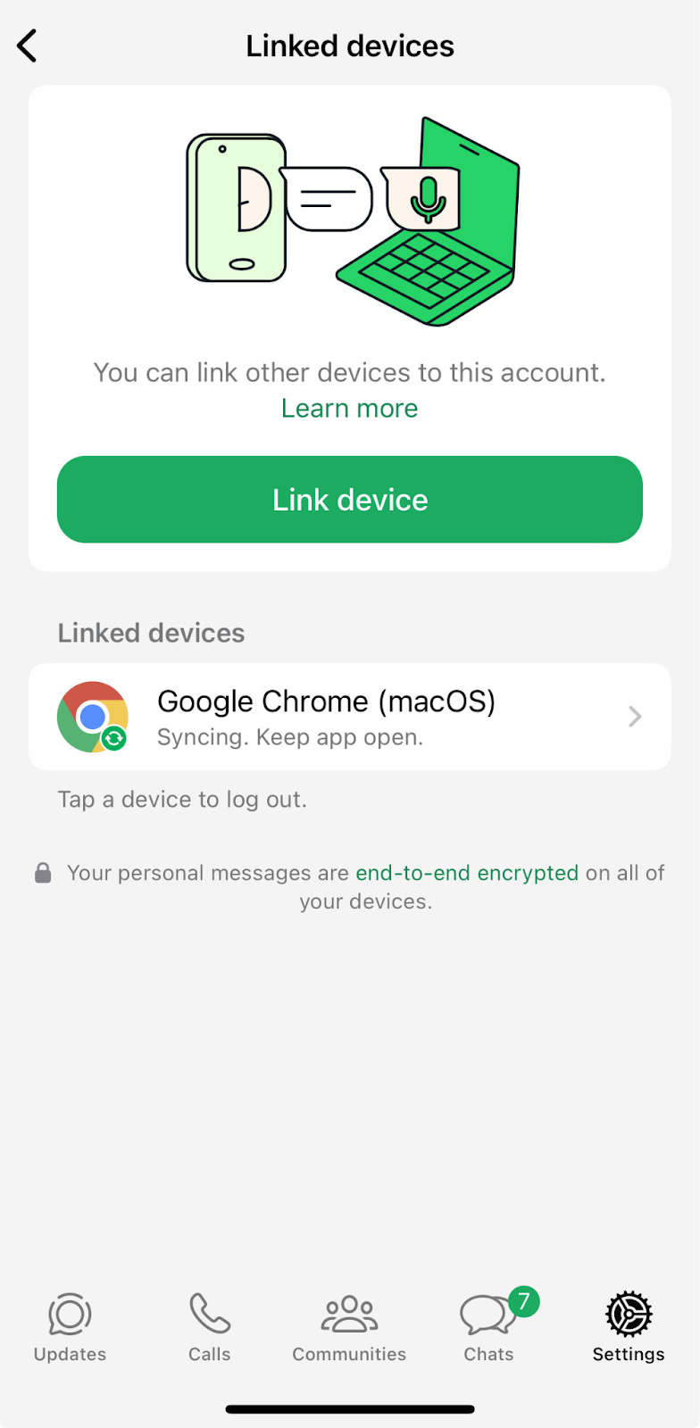 a screenshot showing all the linked devices attached to this WhatsApp account