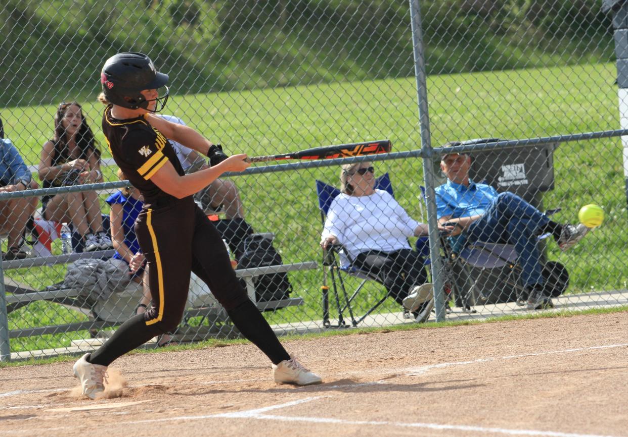 Watkins Memorial's Carlie Taggart hits against Granville on Monday.