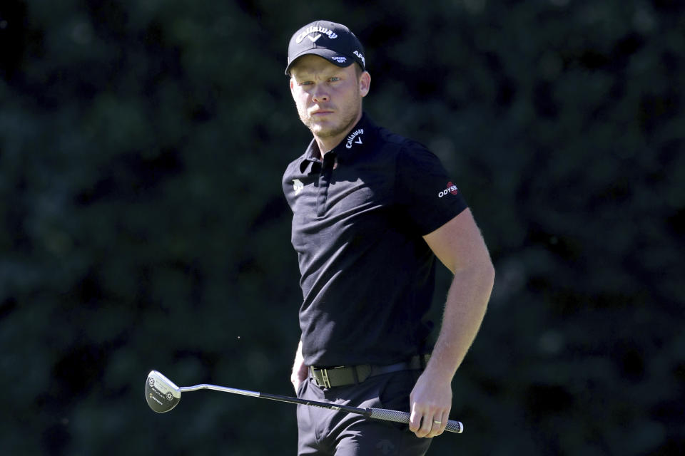 Danny Willett looks over his putt on the 6th green during the second round of the Masters Friday, Nov. 13, 2020, in Augusta, Ga. (Curtis Compton/Atlanta Journal-Constitution via AP)