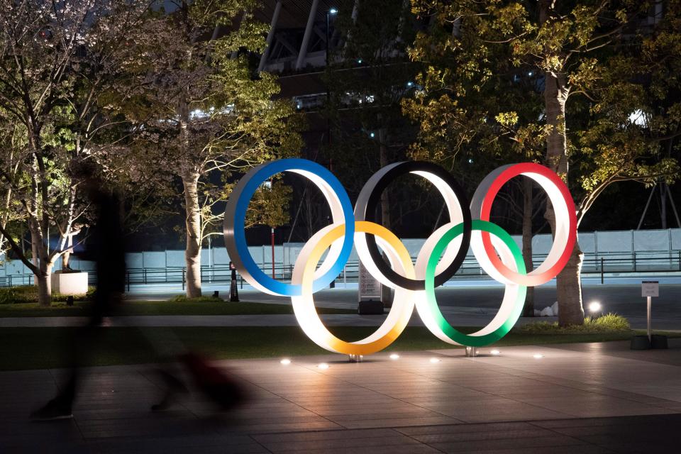 The Olympic rings are seen, in Tokyo.