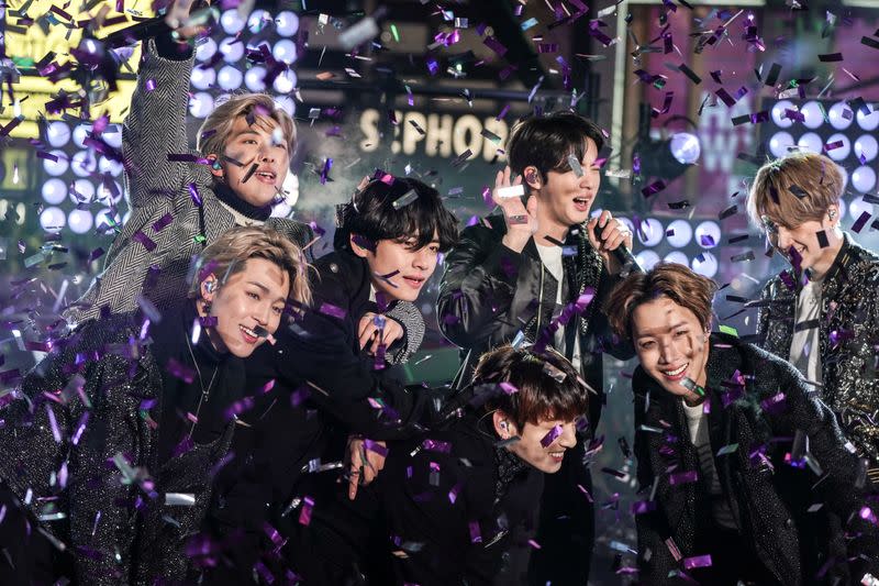 BTS performs during New Year's Eve celebrations in Times Square in the Manhattan borough of New York