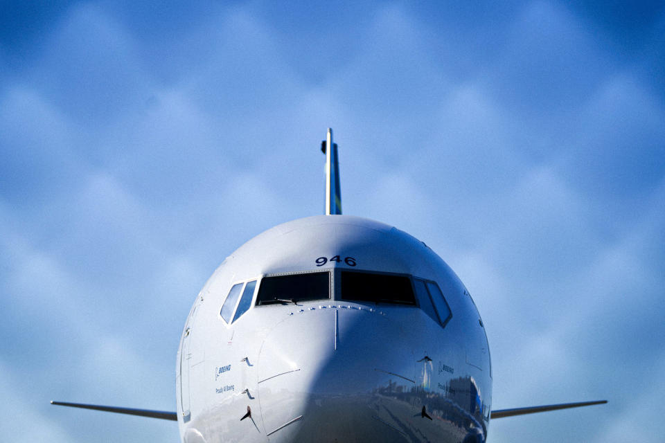 An Alaska Airlines Boeing 737 Max-9. ( Eric Thayer / Bloomberg via Getty Images)