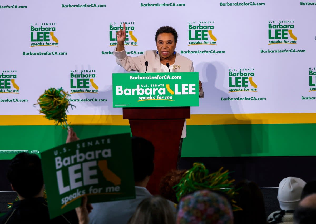 Barbara Lee speaks at her US Senate campaign launch event  (ONLINE_YES San Francisco Chronicle)