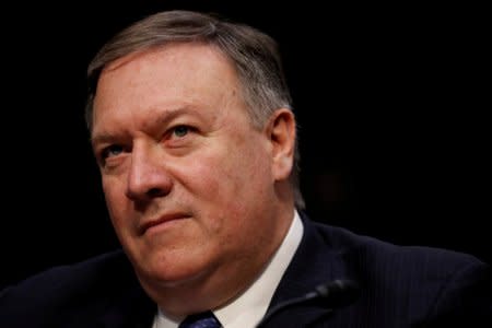 FILE PHOTO: Central Intelligence Agency (CIA) Director Mike Pompeo testifies before the Senate Intelligence Committee on Capitol Hill in Washington, DC, U.S., February 13, 2018.  REUTERS/Aaron P. Bernstein/File Photo