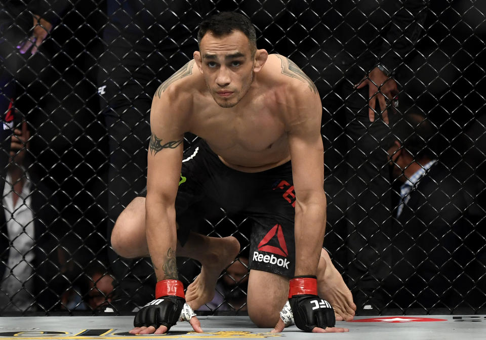 JACKSONVILLE, FLORIDA - MAY 09: Tony Ferguson of the United States prepares to fight Justin Gaethje of the United States prior to their Interim lightweight title fight during UFC 249 at VyStar Veterans Memorial Arena on May 09, 2020 in Jacksonville, Florida. (Photo by Douglas P. DeFelice/Getty Images)