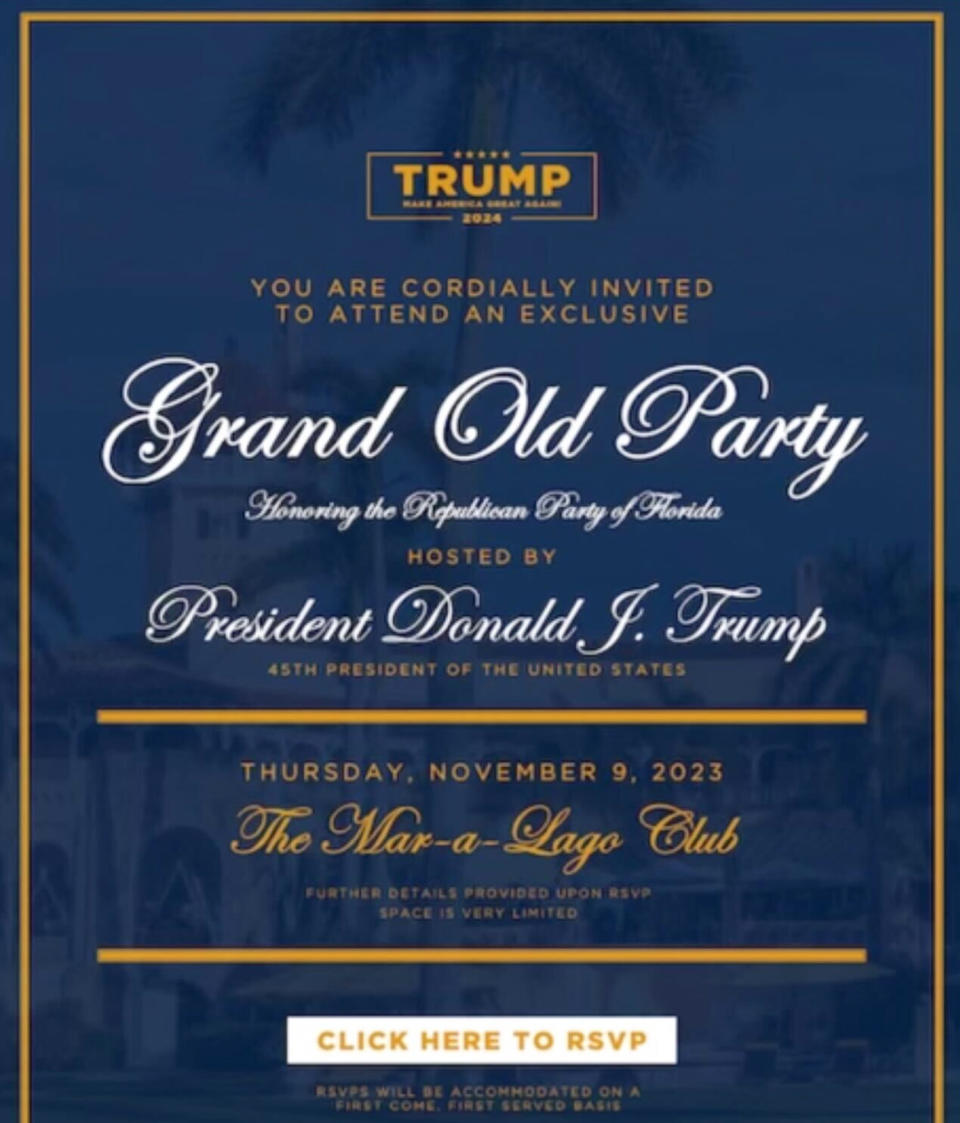 An invite to Mar-a-Lago for Republican Party members. (Obtained by NBC News)