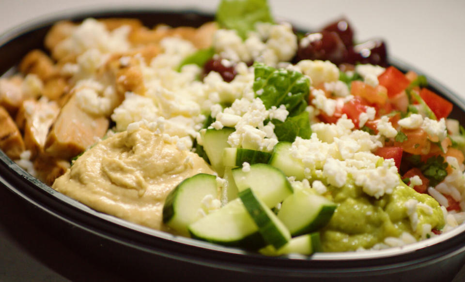 The vegetarian power bowl at Taco Bell is a go-to for registered dietitian nutritionist Amy Gorin: &ldquo;I like that it&rsquo;s a balanced meal in a bowl.&rdquo; (Photo: Taco Bell)