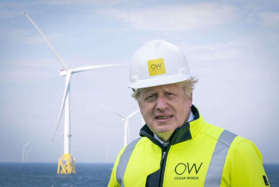 Prime Minister Boris Johnson onboard the Esvagt Alba during a visit to the Moray Offshore Windfarm East, off the Aberdeenshire coast (Jane Barlow/PA) (PA Wire)