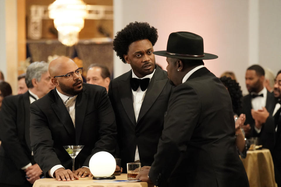 Justin Cunningham, Echo Kellum, and Carl Tart in “Grand Crew” - Credit: Elizabeth Morris/NBC