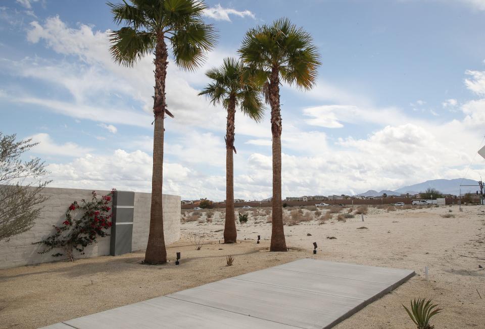 A sidewalk comes to an abrupt end near Portola Rd. and Gerald Ford Dr. in Palm Desert, Calif., March 15, 2023.
