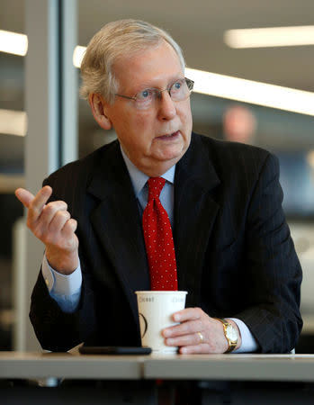 Senate Majority Leader Mitch McConnell (R-KY) speaks during an interview with Reuters in Washington, U.S., October 17, 2018. REUTERS/Joshua Roberts