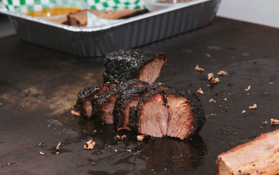 Thick slices of brisket.