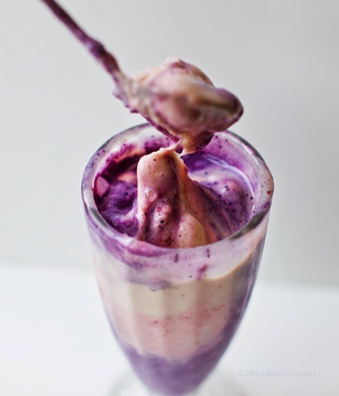 Berries + bananas<BR><BR> <strong>Get the <a href="http://kblog.lunchboxbunch.com/2014/07/banana-blender-ice-cream-video-how-to.html" target="_blank">Banana Berry Soft Serve recipe </a>from Healthy Happy Life</strong>