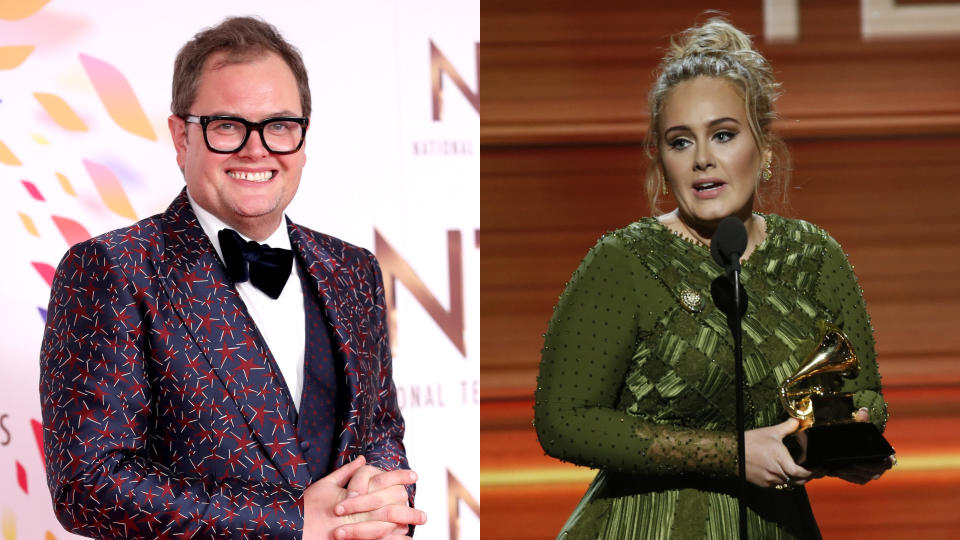 Alan Carr and Adele have been friends for many years. (Mike Marsland/WireImage/Monty Brinton/CBS/Getty)