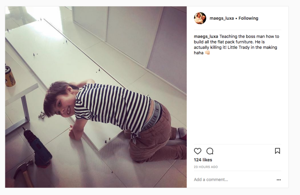 Maegan took to the social media site to post a sweet snap of her girlfriend's son, Elijah, while spending time with him. Source: Instagram / maegs_luxa