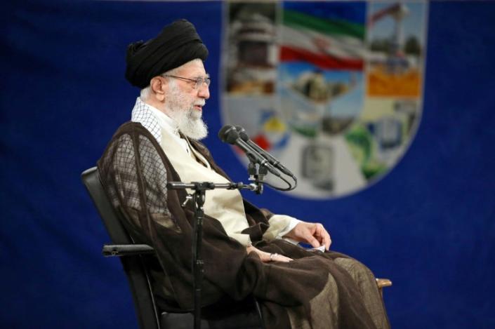 Iran's Supreme Leader Ayatollah Ali Khamenei at an exhibition of the country's nuclear industry achievements in Tehran (-)