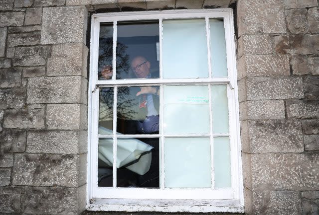 Windows at Kendal County Hall are covered up ahead of the arrival of Poppi Worthington's father