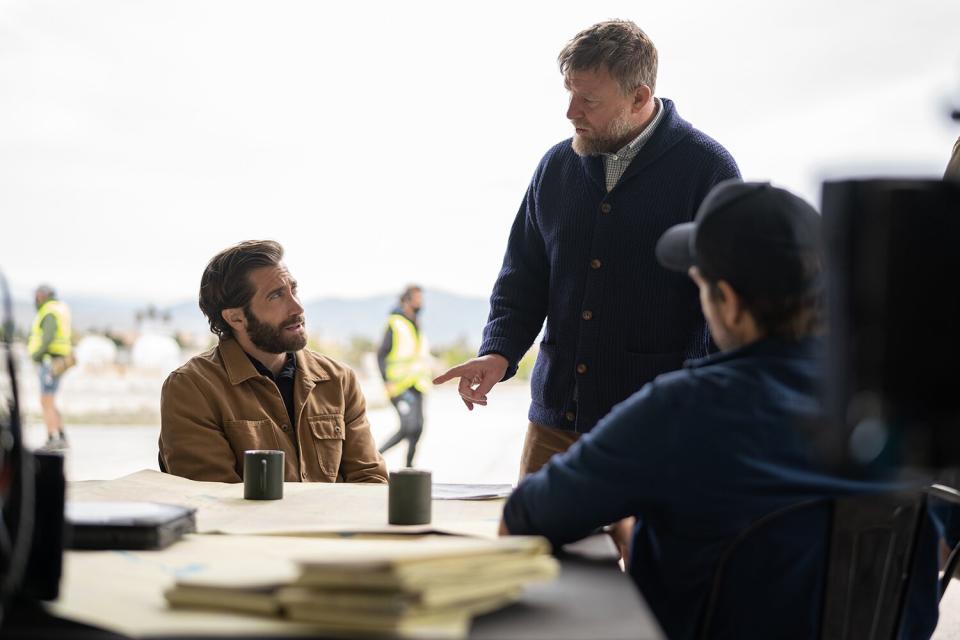 Jake Gyllenhaal (left) and director Guy Ritchie (right) on the set of THE COVENANT