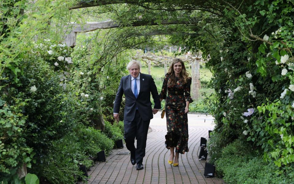 Prime Minister Boris Johnson and his wife Carrie Johnson arrive at the Eden Project for the G7 reception on June 11 2021 - WPA Pool/Getty Images