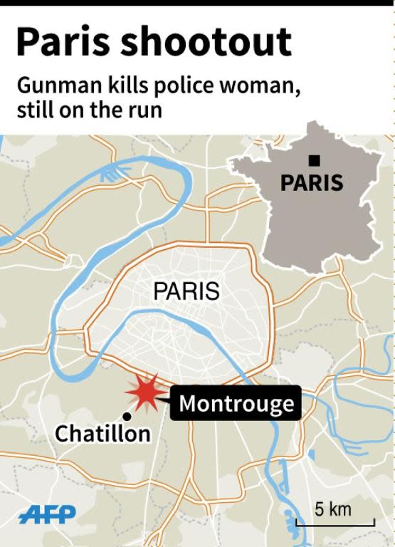 Map of the Paris region locating shootout on Thursday in the suburb of Montrouge