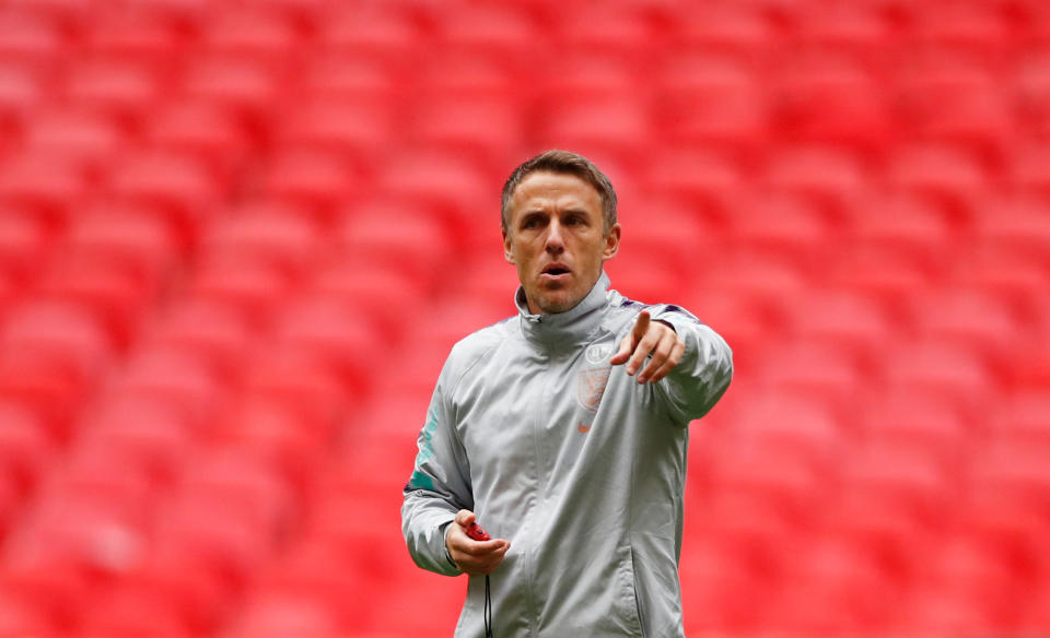 Soccer Football - England Women's Training - Wembley Stadium, London, Britain - November 8, 2019   England manager Phil Neville during training   Action Images via Reuters/Andrew Boyers